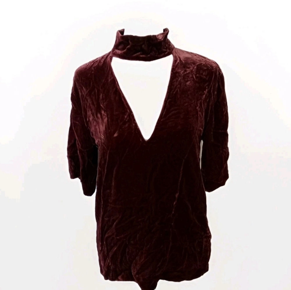Theory Choker Luxe Velvet Deep-V Top $275. Deep Wine. Cutout. XS/S. Perfect - Picture 5 of 16